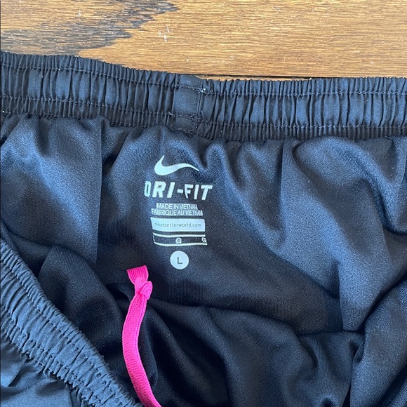 Nike Women's Black and Pink Trim Athletic Shorts - Picture 2 of 2